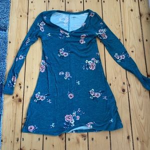 Teal long sleeve flowered dress